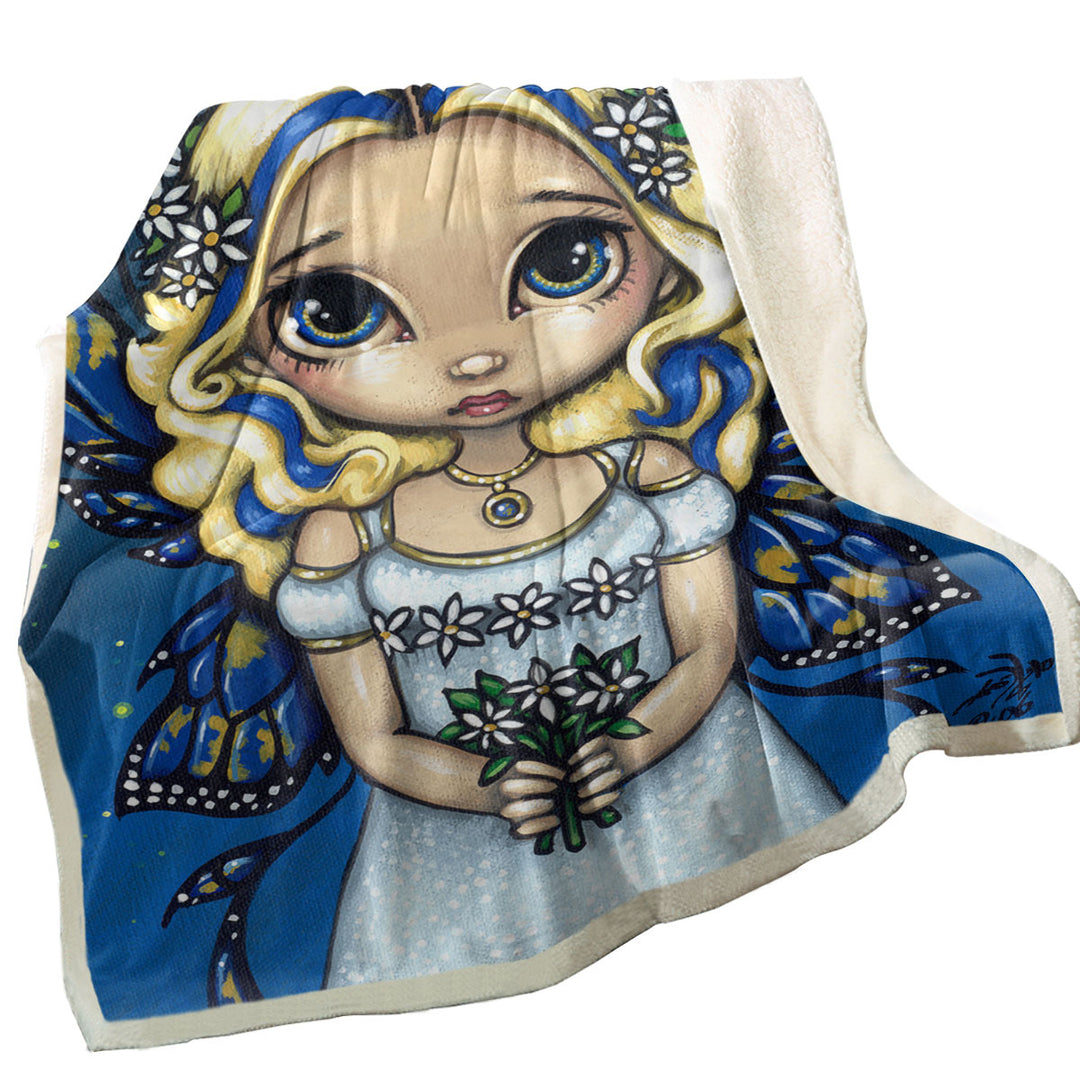 Throw Blanket with Daisy Lovely Blonde Fairy with Flowers