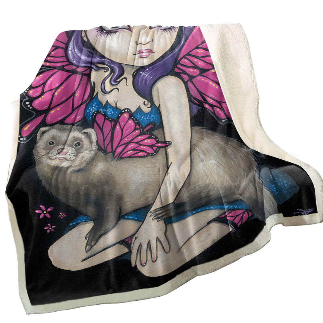 Throw Blanket with Fairey and Ferret with Butterfly Wings