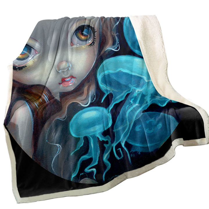 Throw Blanket with Jellyfish Portal Underwater Fantasy Mermaid