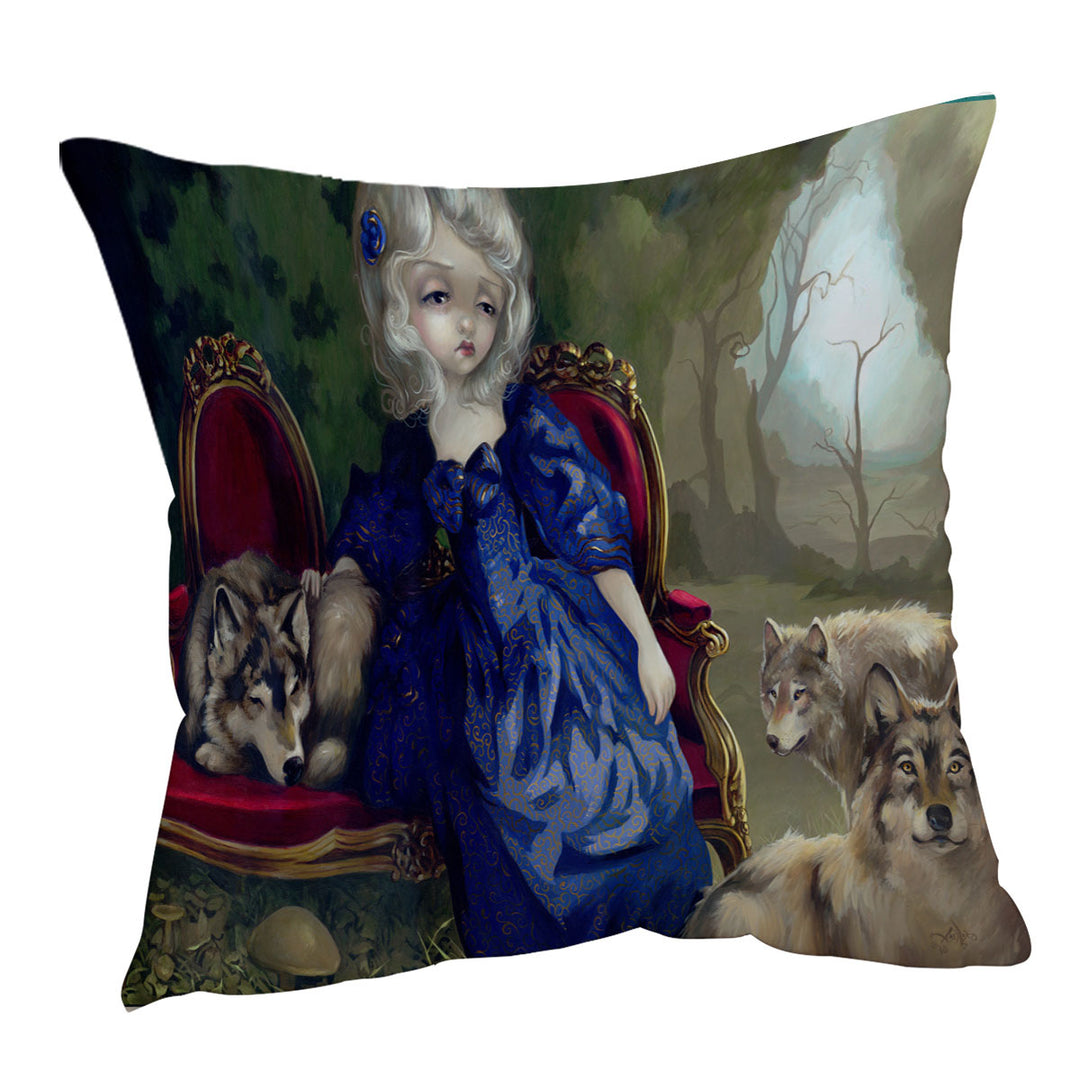 Throw Pillow Cover with Loup Garou Fine Art the Sadness Girl and Wolves