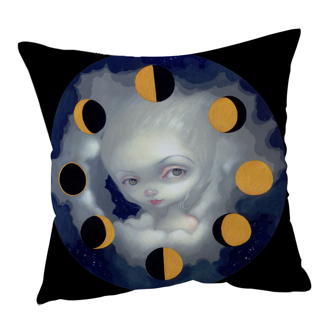 Throw Pillow of the Night Sky Moon Phases Girl