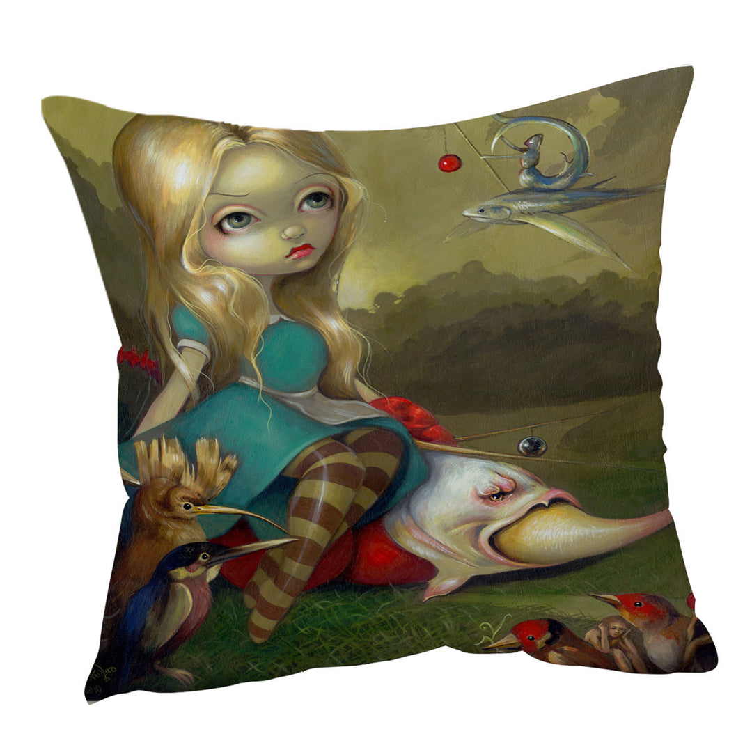 Throw Pillows of Alice and the Bosch Birds