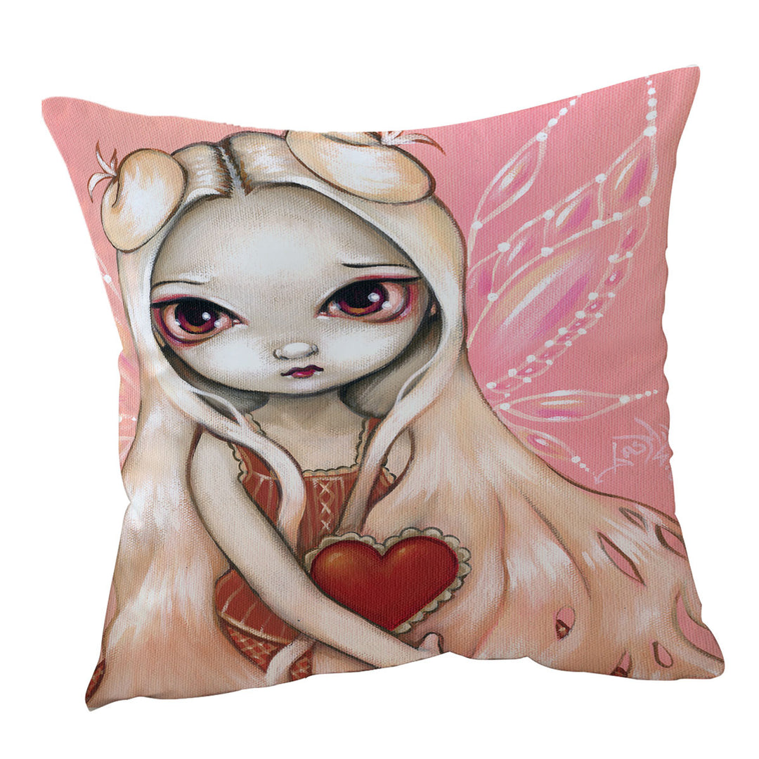 Throw Pillows of Melancholy Valentine Sad Pink Winged Fairy