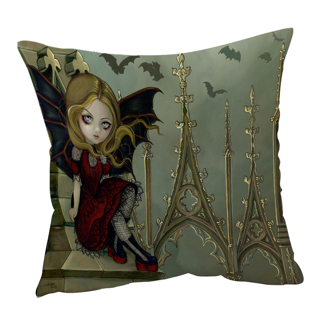 Throw Pillows with Bat Winged Fairy Bats in the Belfry