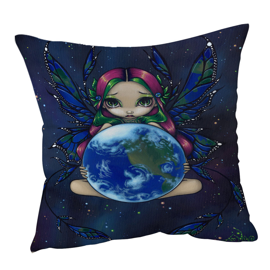 Throw Pillows with Earth Fairy a World In Good Hands