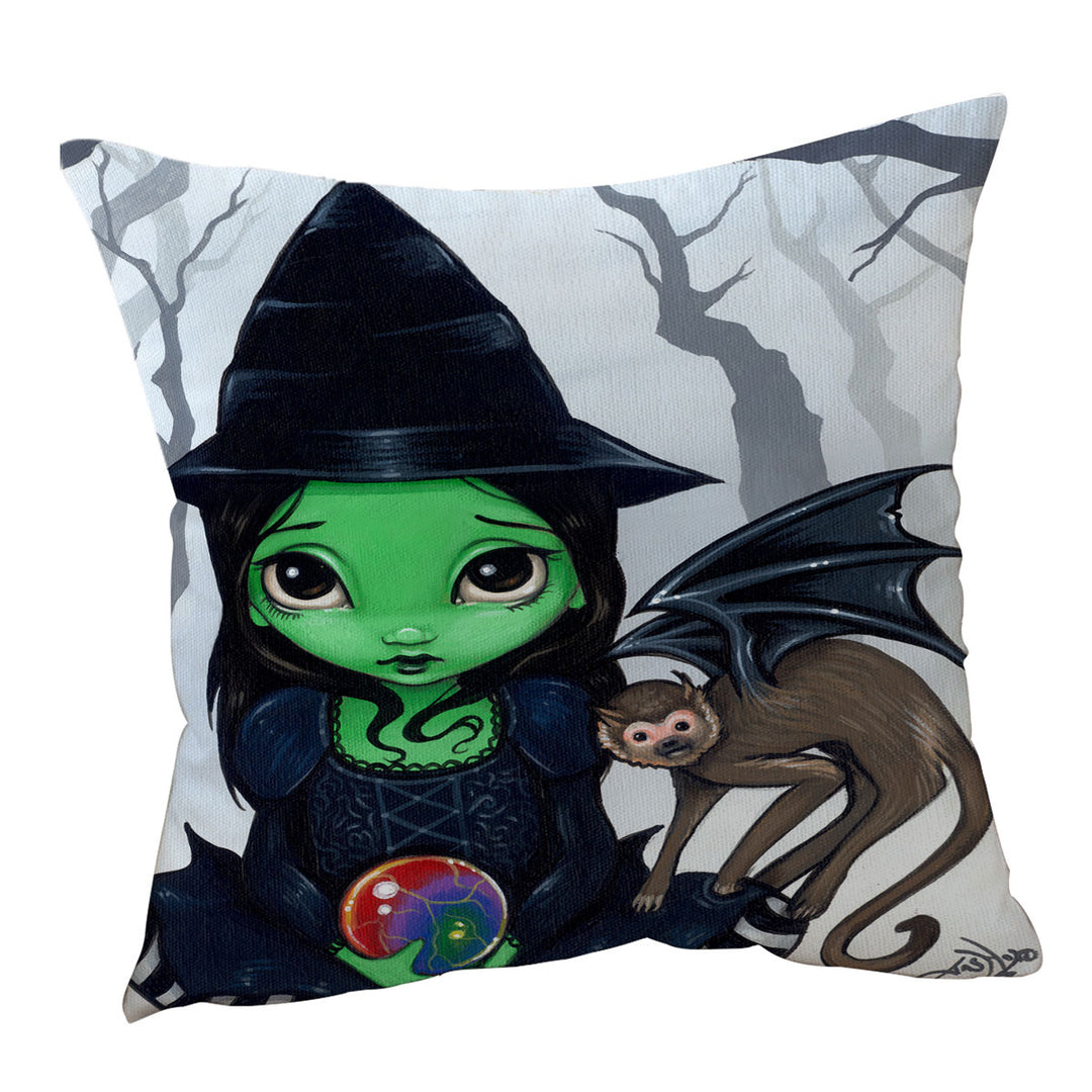 Throw Pillows with Halloween Theme Wicked Witch and Her Flying Monkey