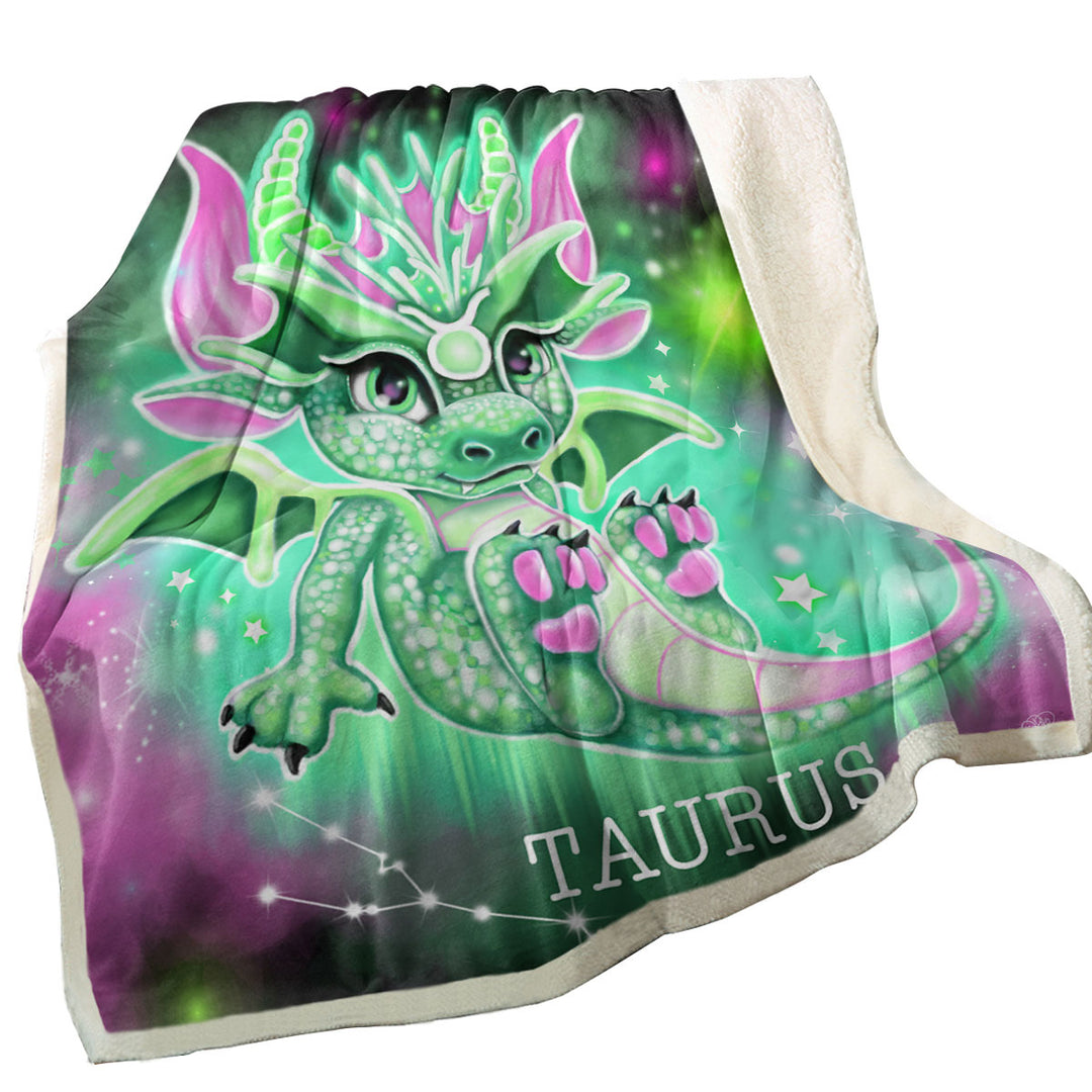 Throws Gift Ideas for Kids Green Sparkling Taurus Lil Dragon