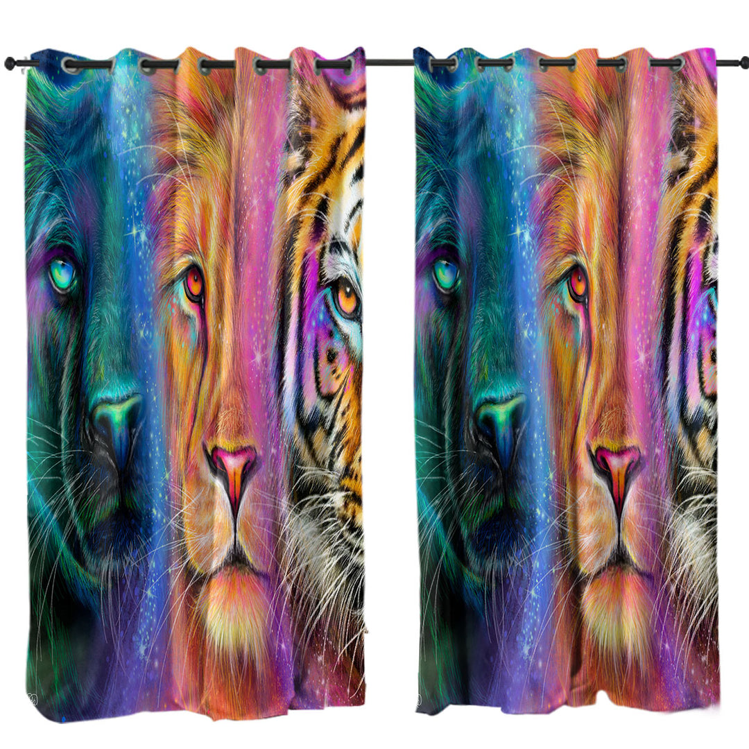 Tiger Lion Panther Faces of Nature Neon Big Cats Curtains