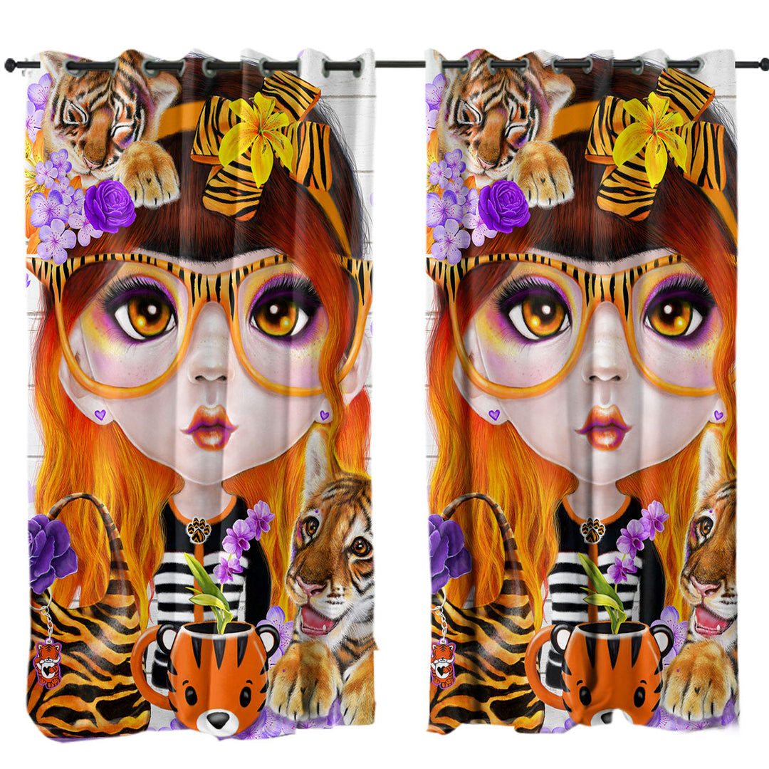 Tiger loving Tessa Munchkinz Girl Curtains