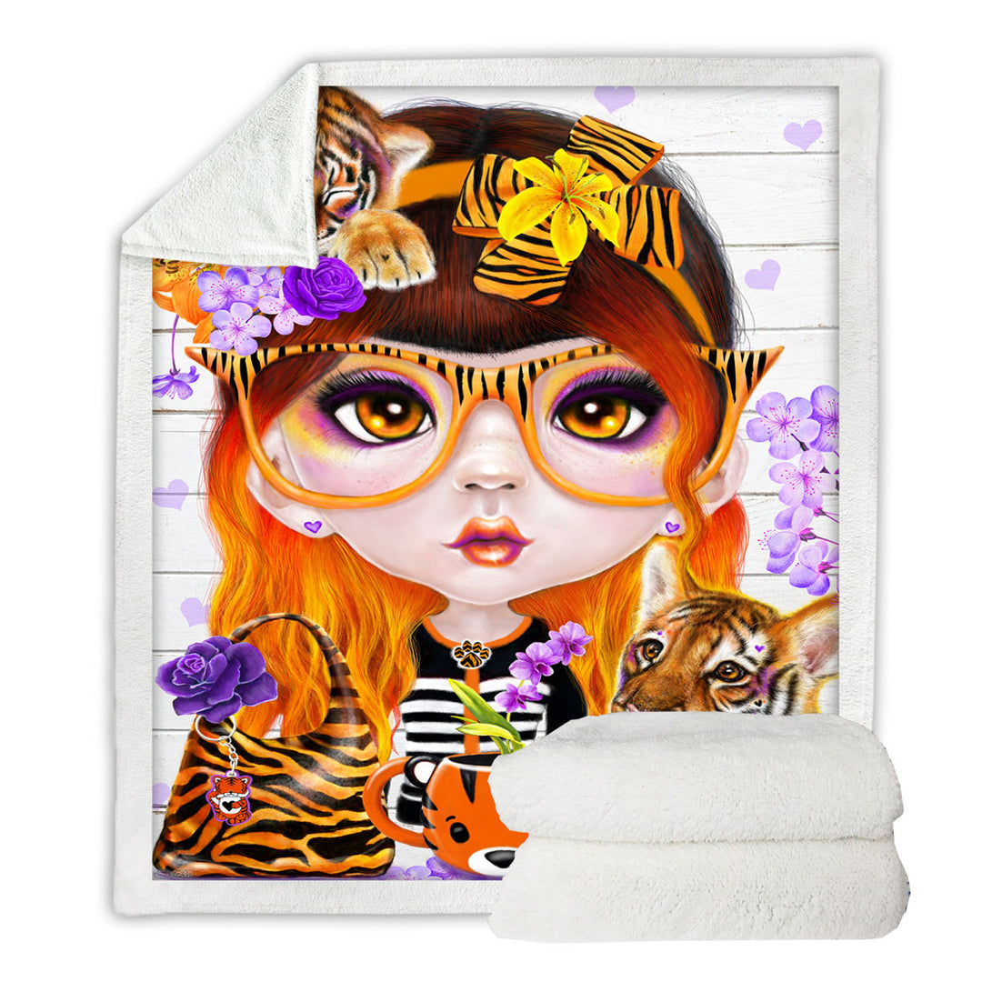 Tiger loving Tessa Munchkinz Girl Throw Blanket