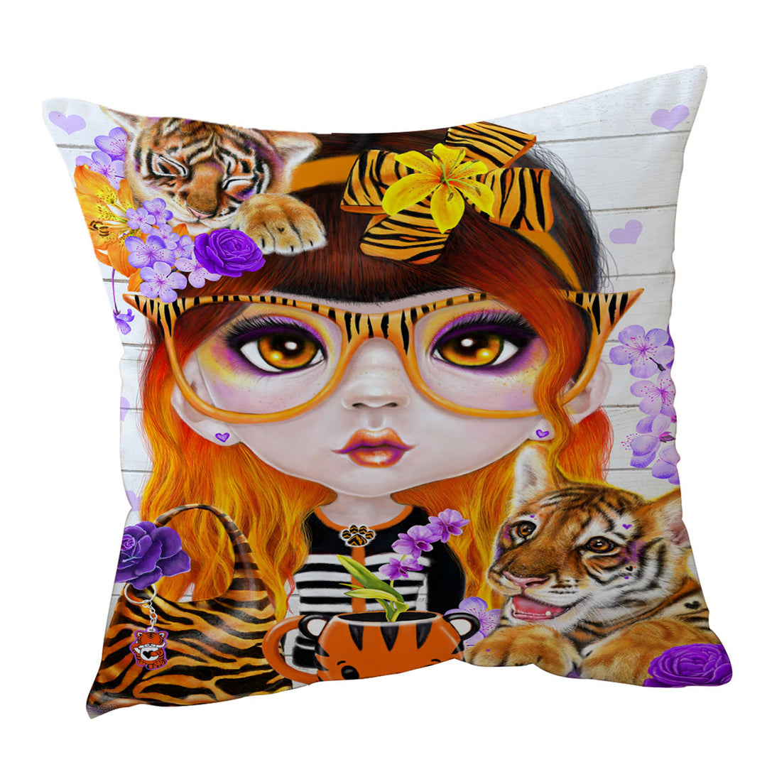 Tiger loving Tessa Munchkinz Girl Throw Pillows