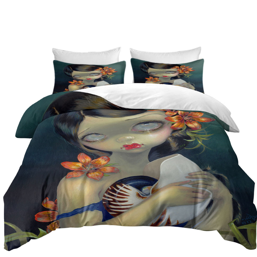 Tigerlily Tiger Nautilus Sad Looking Girl Twin Duvet Covers