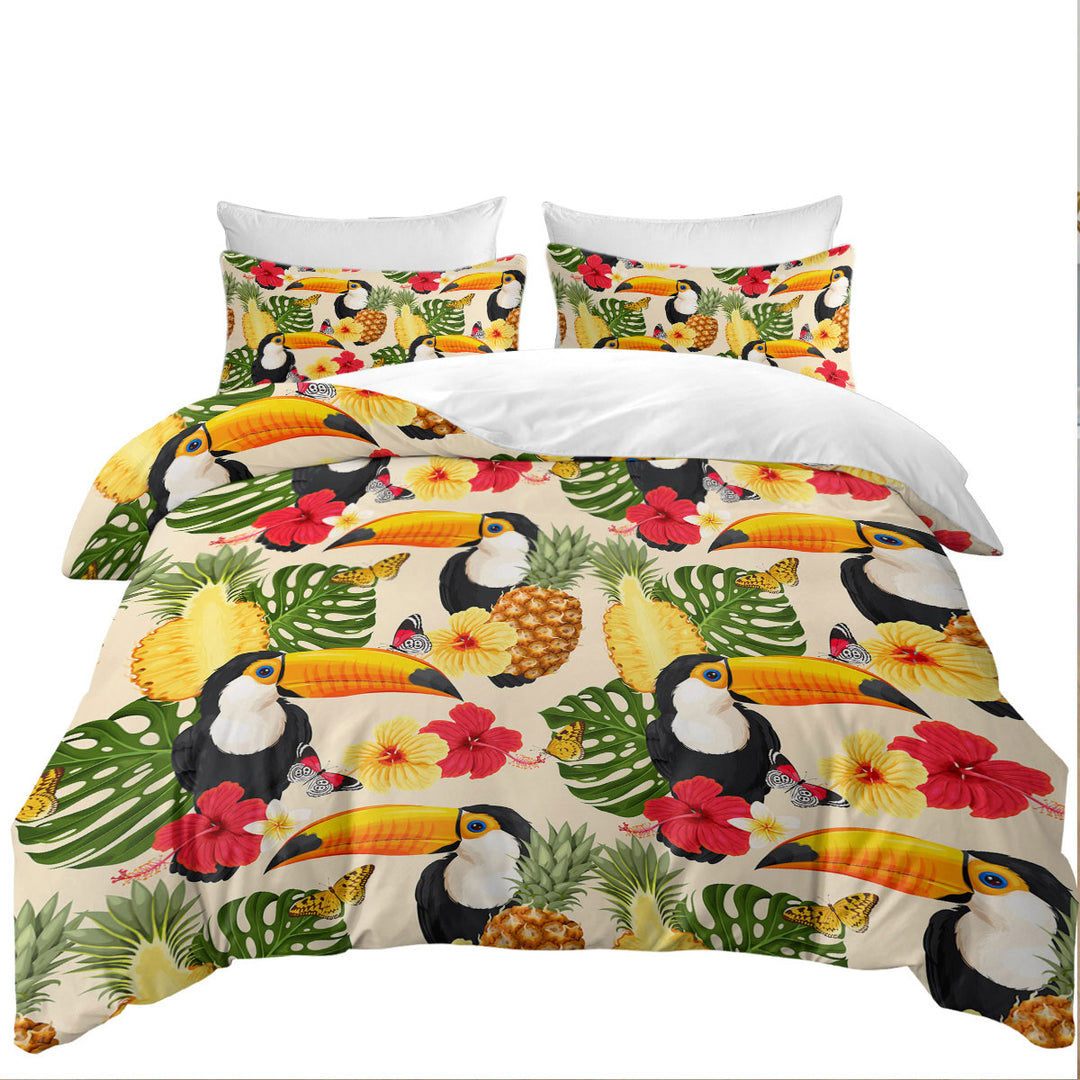 Toucans Tropical Flowers and Pineapple Duvet Cover