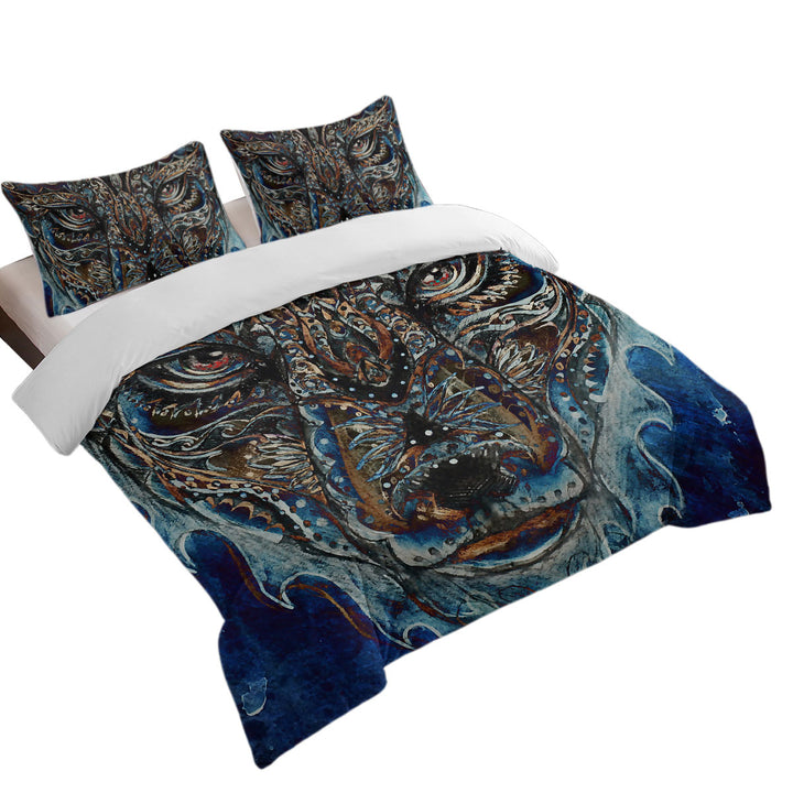 Tough Native American Wolf Painting Twin Duvet Covers