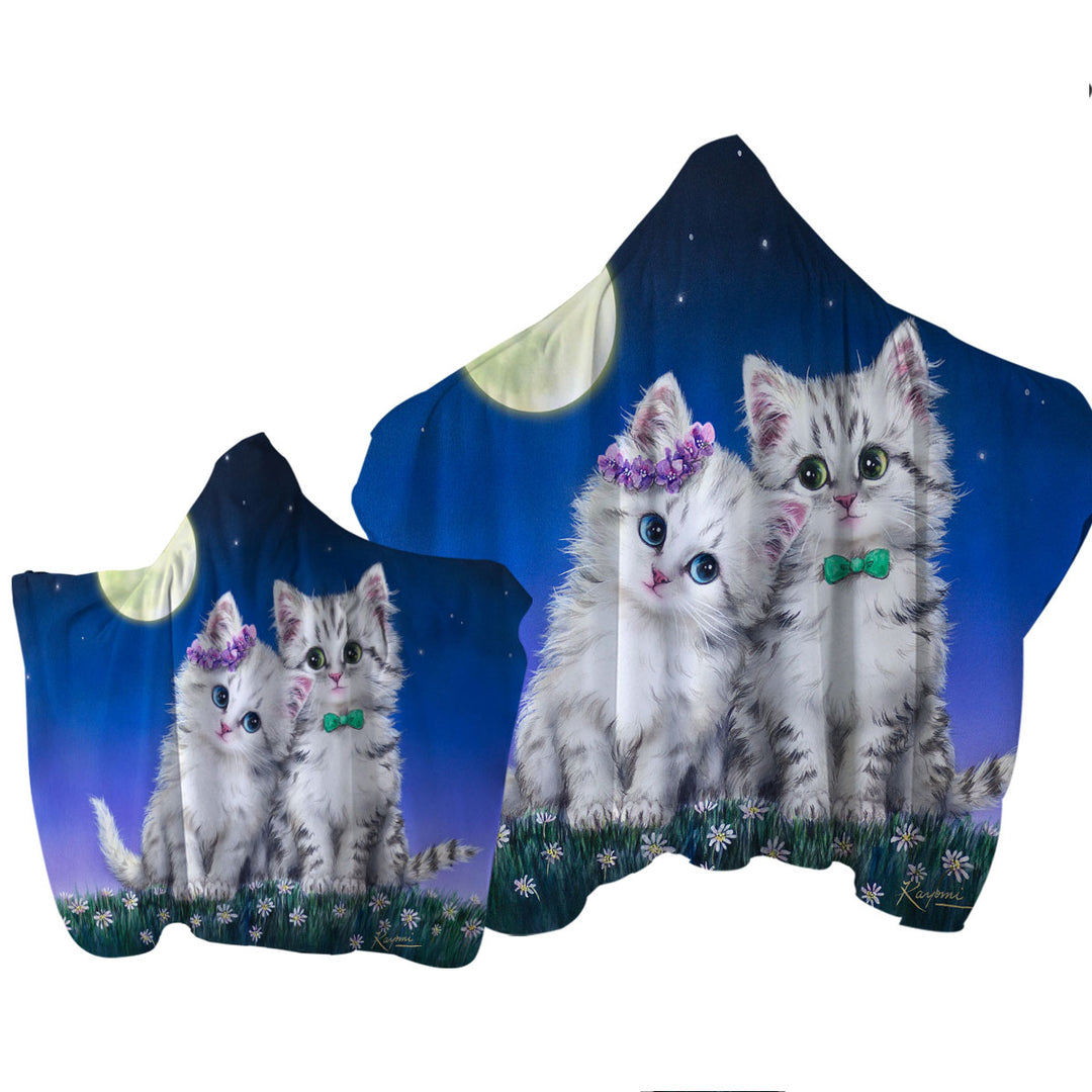 Towel Hoodie with Adorable Cats Art Moon Romance Grey Kittens