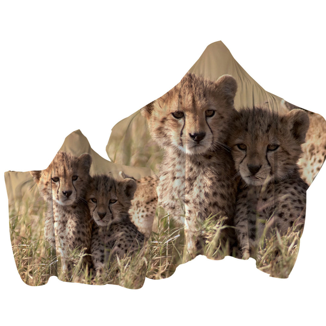 Towel Hoodie with Adorable Wild Cheetah Cubs