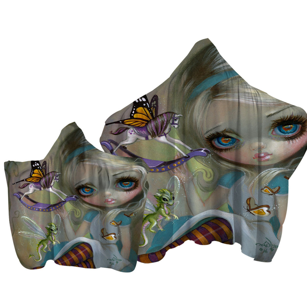 Towel Hoodie with Alice Fairytale Painting Looking Glass Insects