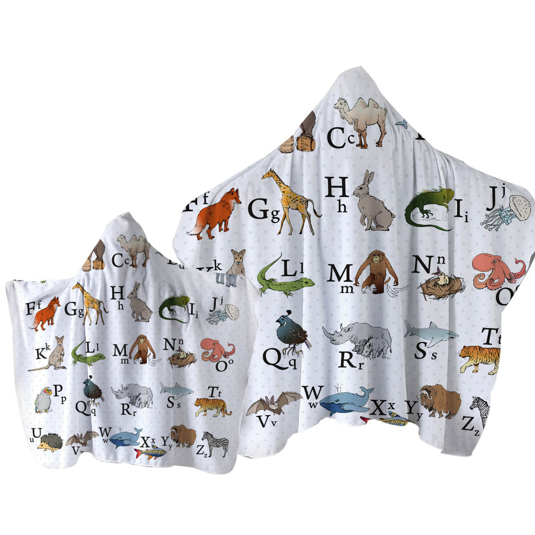 Towel Hoodie with Animal Alphabet Kids Design