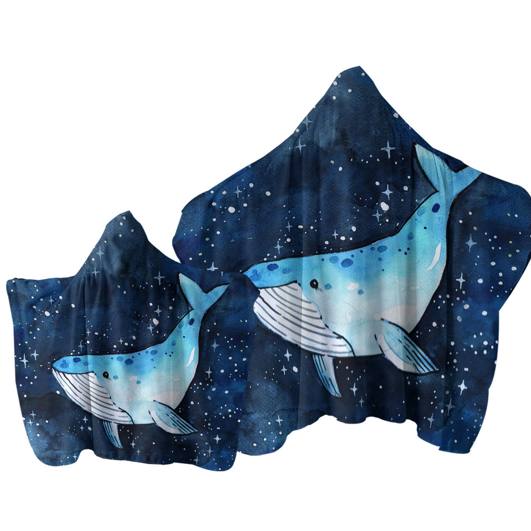 Towel Hoodie with Art Blue Whale over the Night Skies