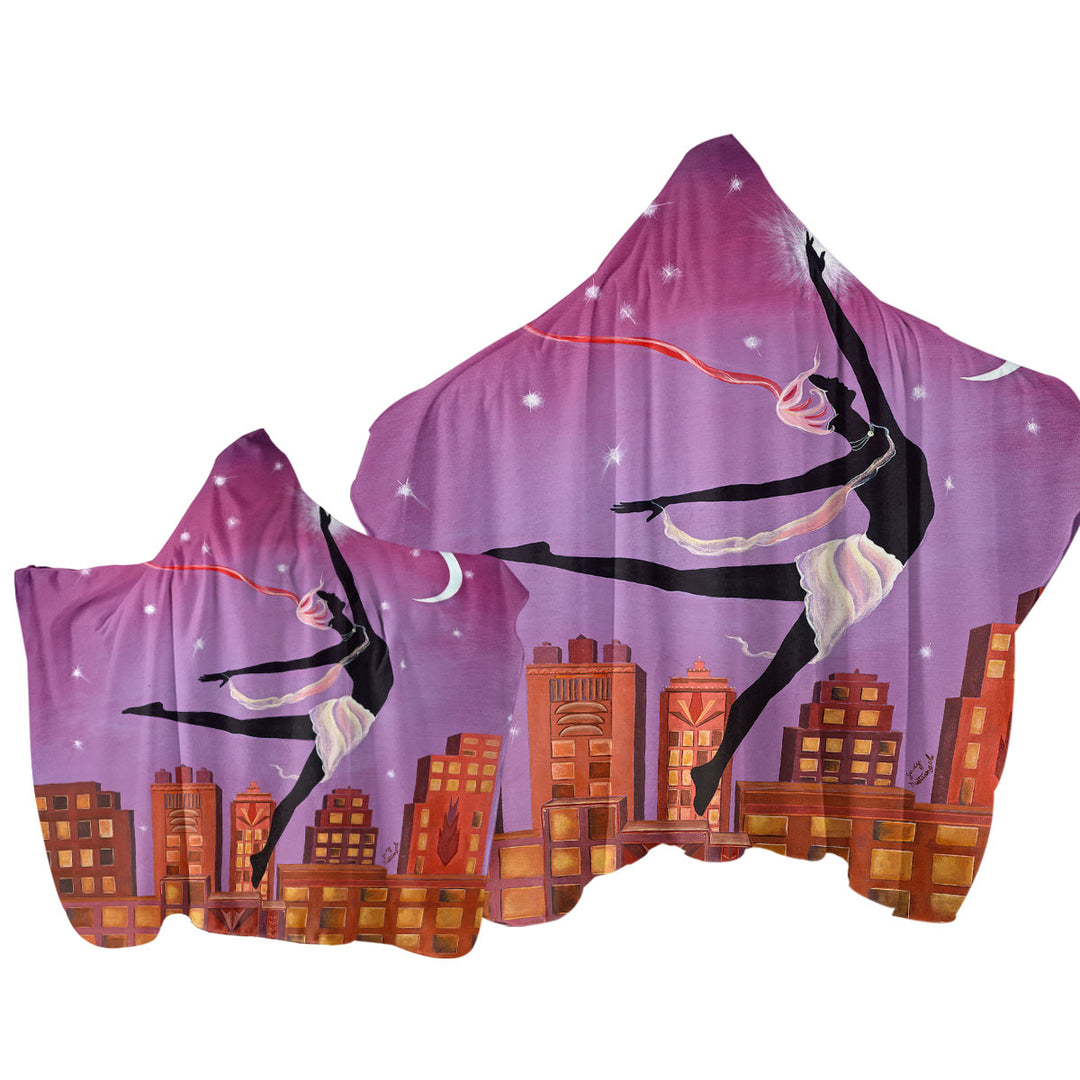 Towel Hoodie with Art Deco Arabesque Night City Dancing Painting