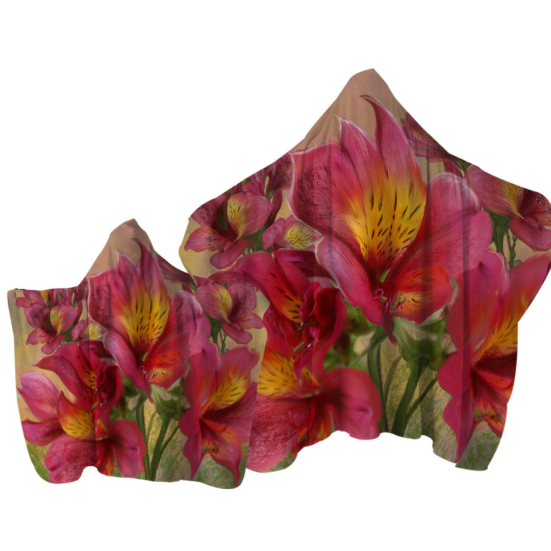 Towel Hoodie with Art Painting Bright Orchids Flowers