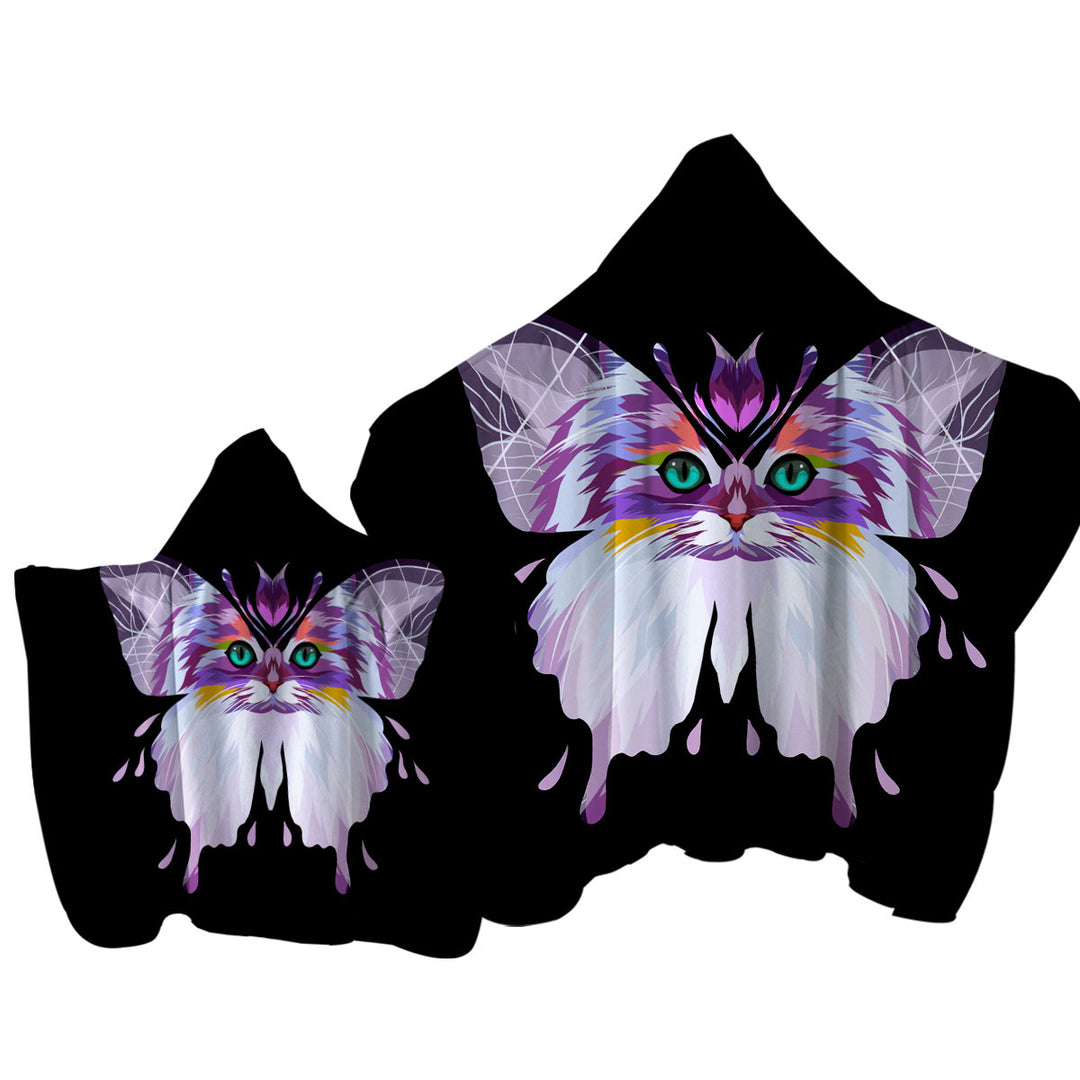 Towel Hoodie with Artistic Purplish Wild Cat Butterfly