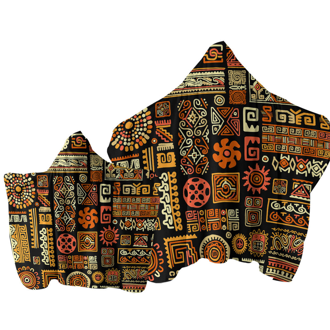 Towel Hoodie with Aztec Native American Symbols