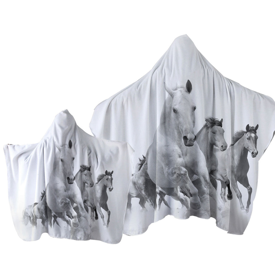 Towel Hoodie with Black and White Running Horses