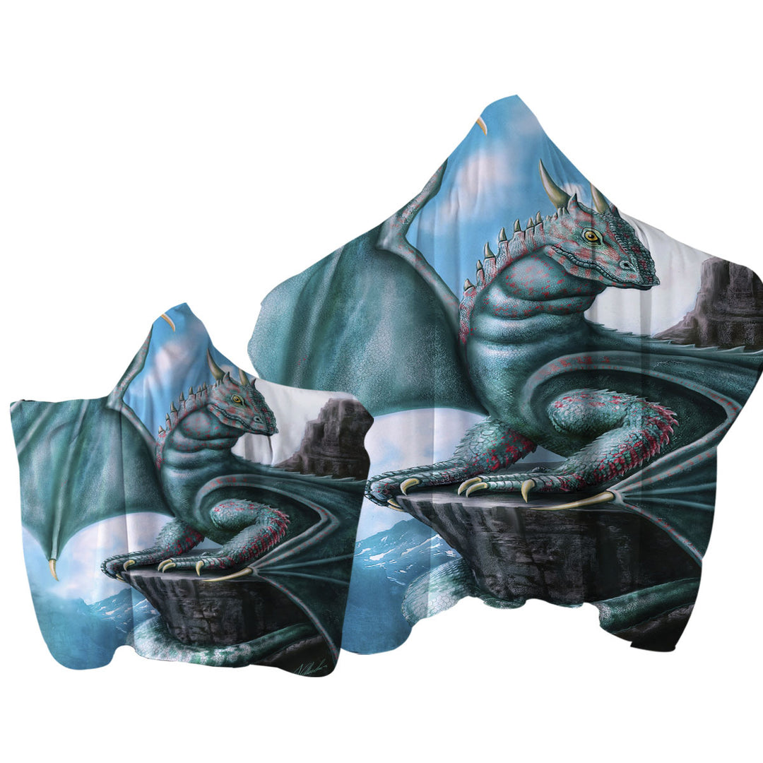 Towel Hoodie with Blue Dragon Cliff Fantasy Art