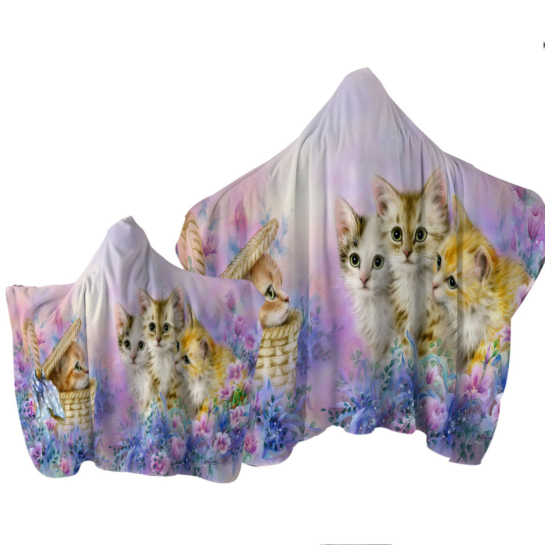 Towel Hoodie with Cats Art Adorable Cute Kittens in Flower Garden