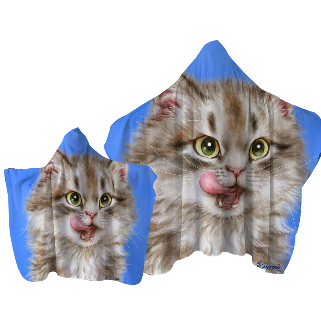 Towel Hoodie with Cats Cute and Funny Art Hungry Furry Kitten