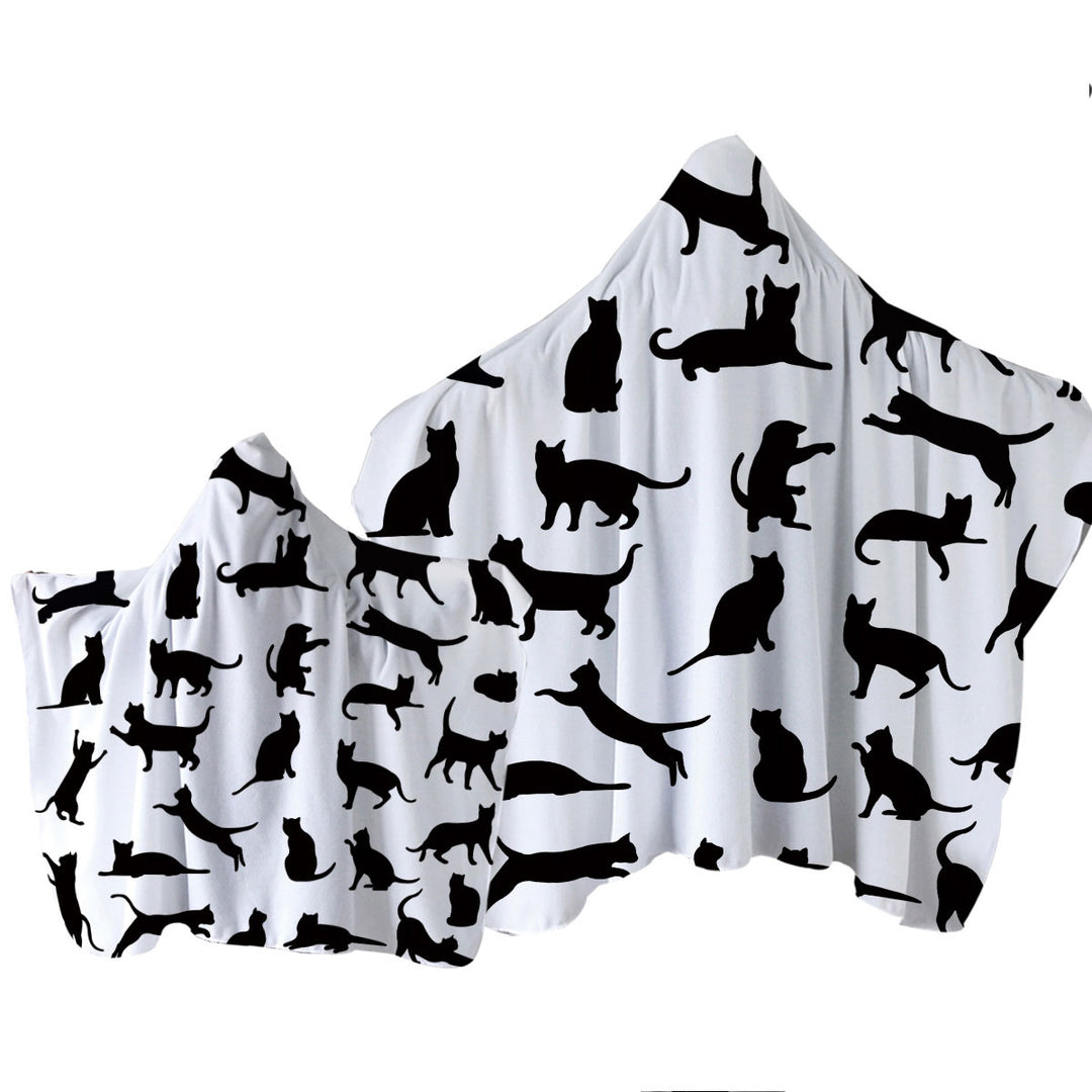 Towel Hoodie with Cats Silhouettes