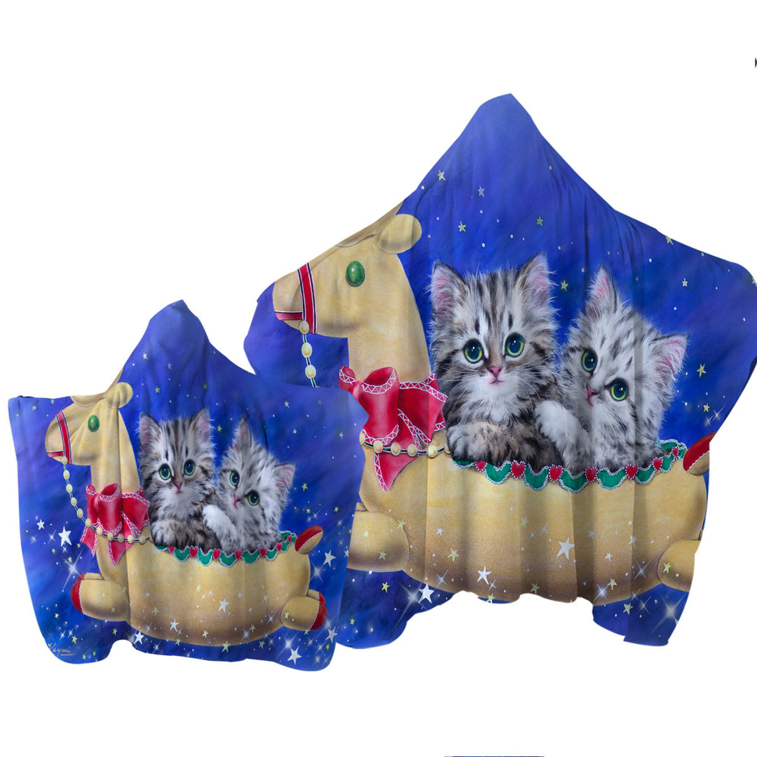 Towel Hoodie with Christmas Design Reindeer Ride Kitty Cats