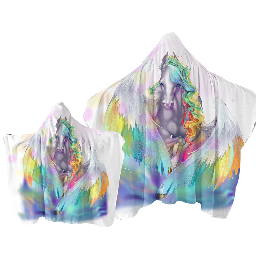 Towel Hoodie with Colorful Rainbows and Starlight Pegasus