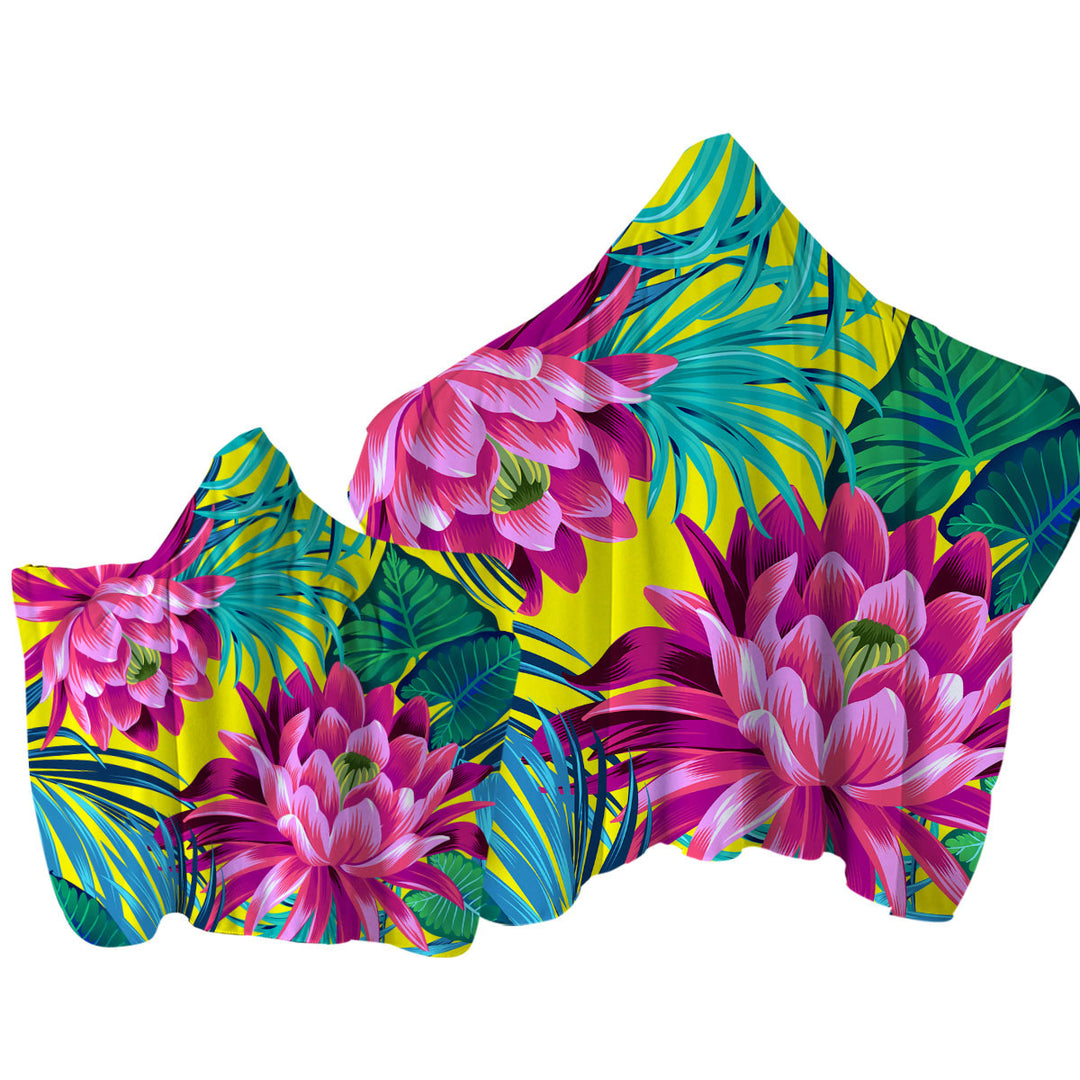 Towel Hoodie with Colorful Tropical Flowers