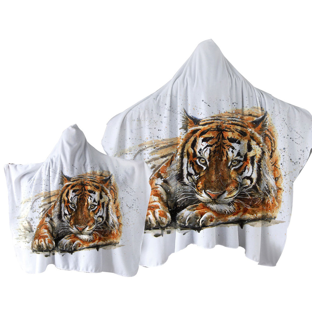 Towel Hoodie with Cool Art Painting Tiger