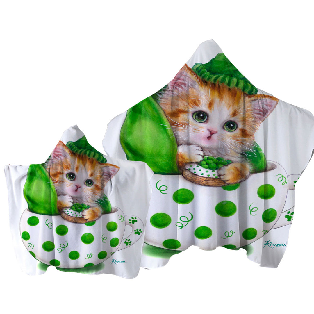 Towel Hoodie with Cute Cat Art Drawings the Peapod Cup Kitten