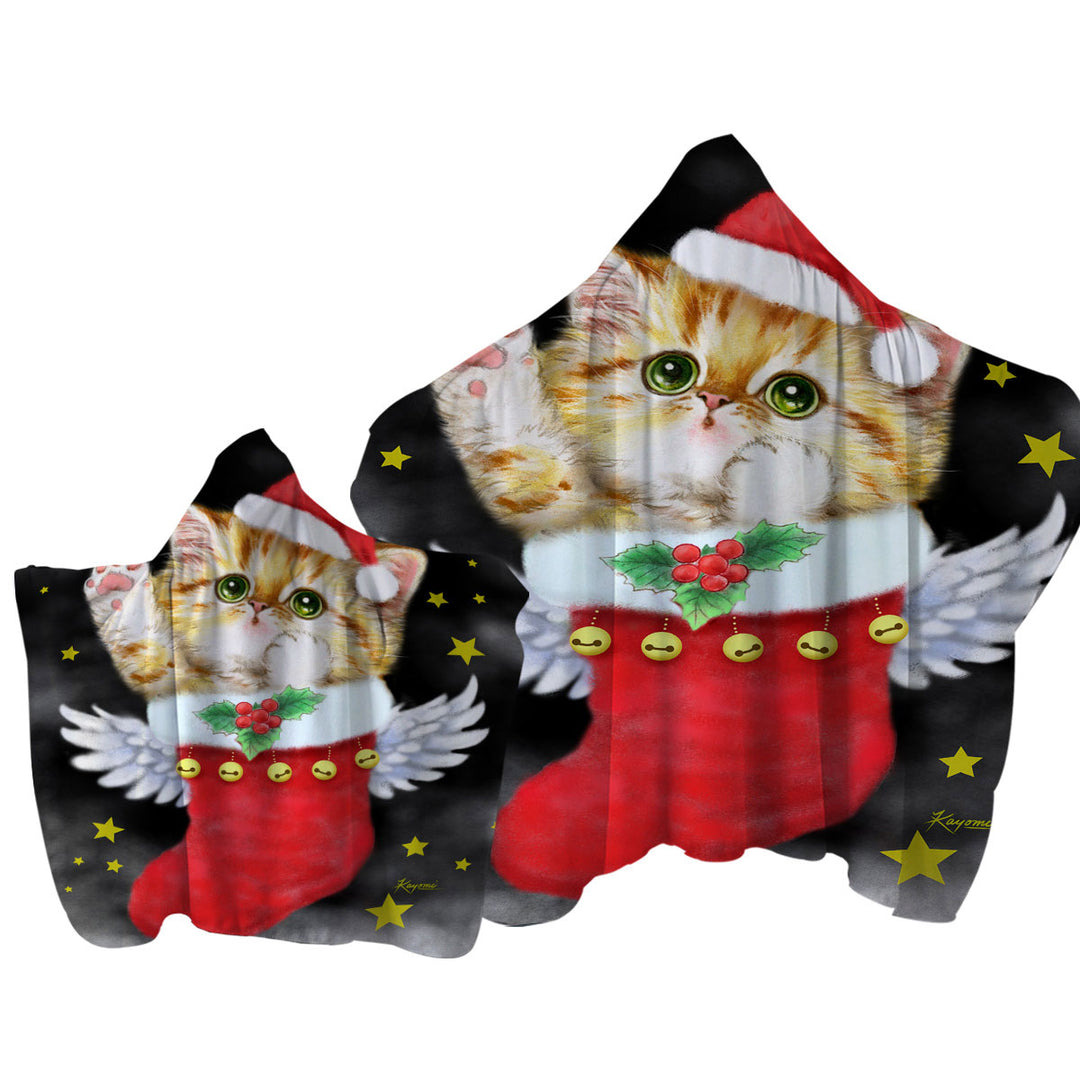 Towel Hoodie with Cute Ginger Kitty in Red Angle Christmas Sock