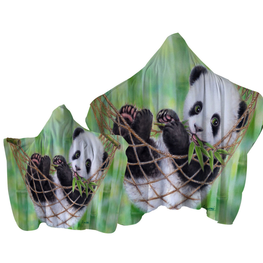 Towel Hoodie with Cute Hammock Panda and Green Bamboo Leaves