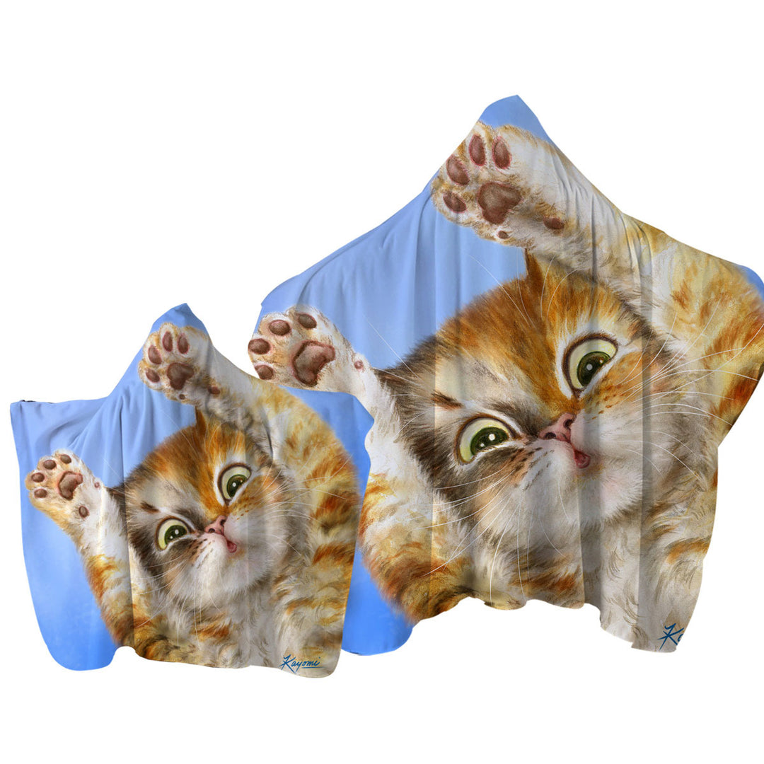 Towel Hoodie with Cute Kittens Designs Paws Up Cat