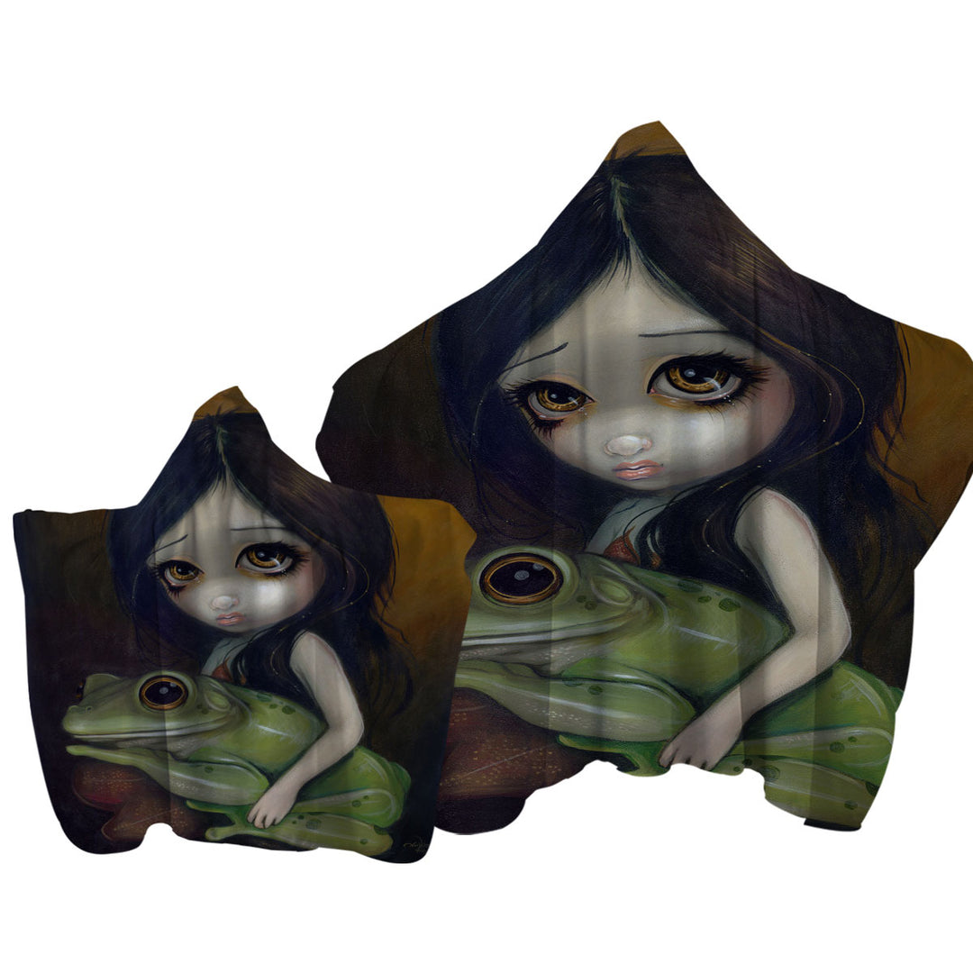 Towel Hoodie with Cute Paintings Little Frog Girl