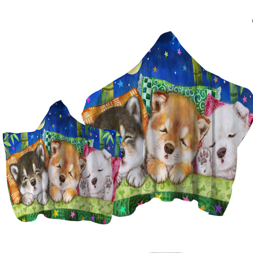 Towel Hoodie with Cute Shiba Inu Dog Puppies Sleeping