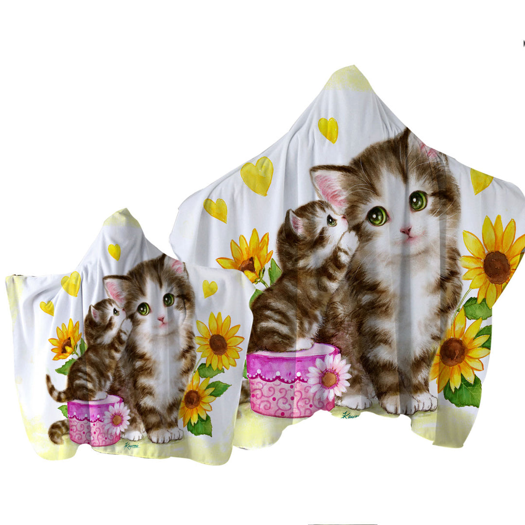 Towel Hoodie with Cute Sunflower Cats Mother and Daughter