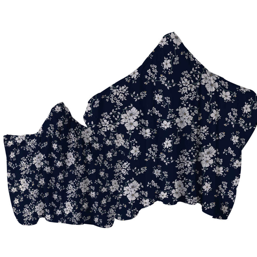 Towel Hoodie with Dark Blue Background for White Floral