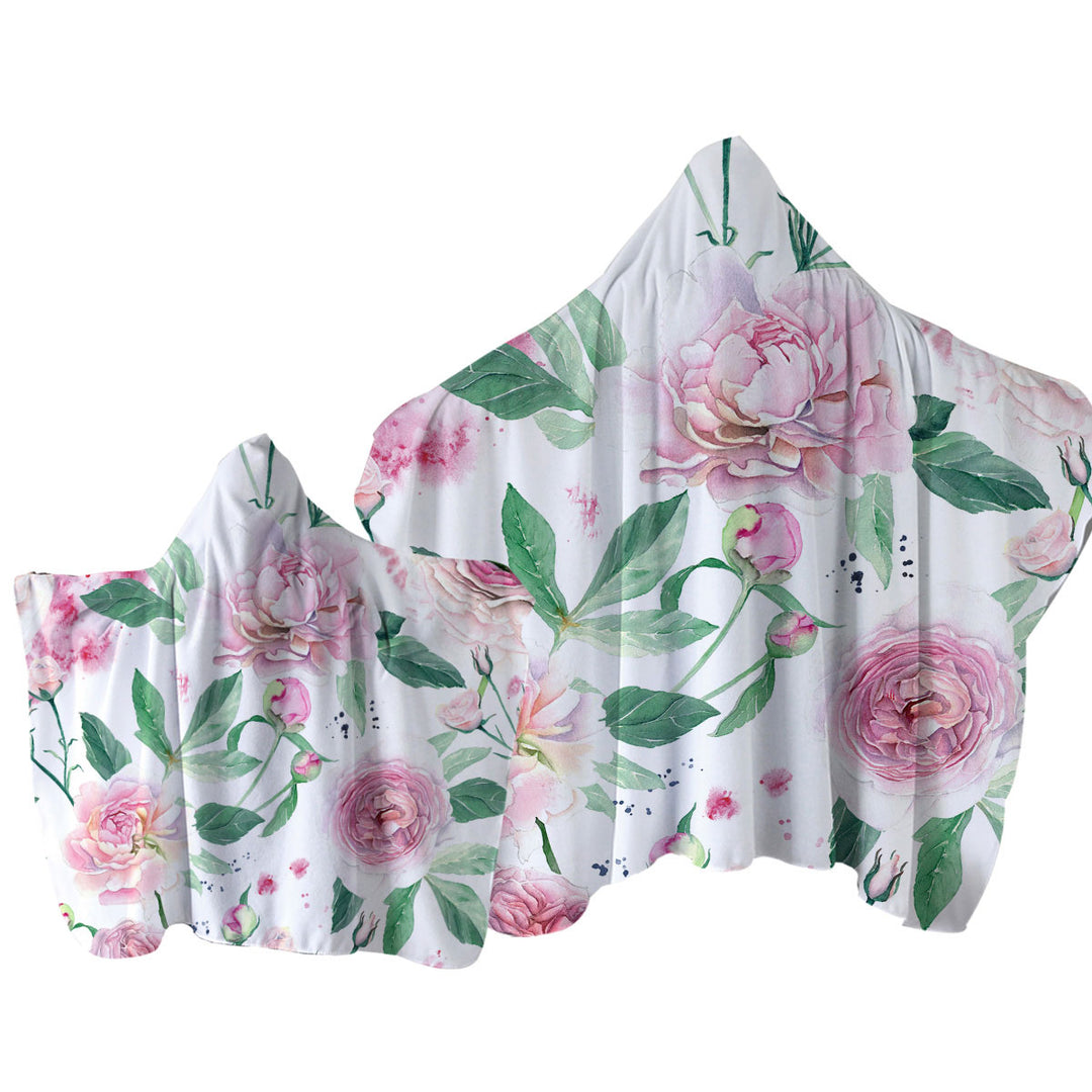 Towel Hoodie with Delicate Pink Flowers