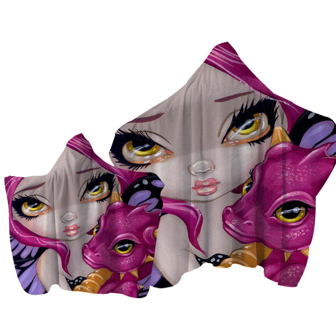 Towel Hoodie with Faces of Faery _24 Cute Purple Baby Dragon