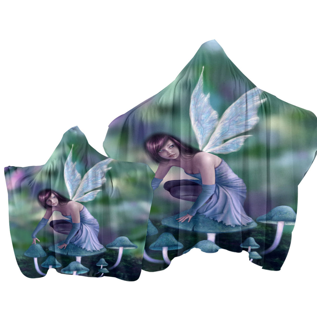 Towel Hoodie with Fantasy Art Periwinkle Mushroom Fairy