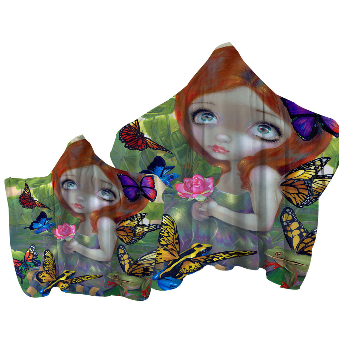 Towel Hoodie with Fantasy Girl Butterfly Frog Daydreams and Frogs