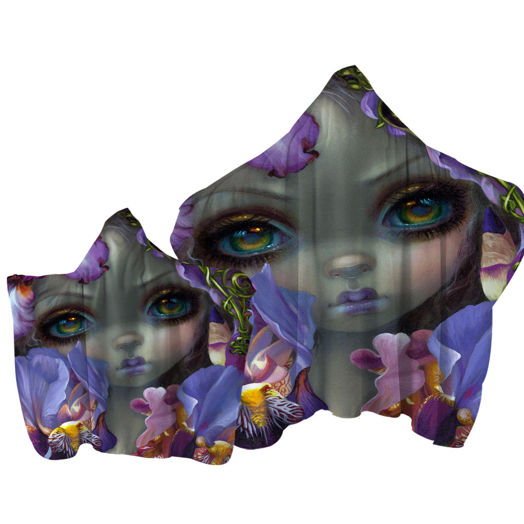 Towel Hoodie with Fine Art the Language of Flowers Irises Girl