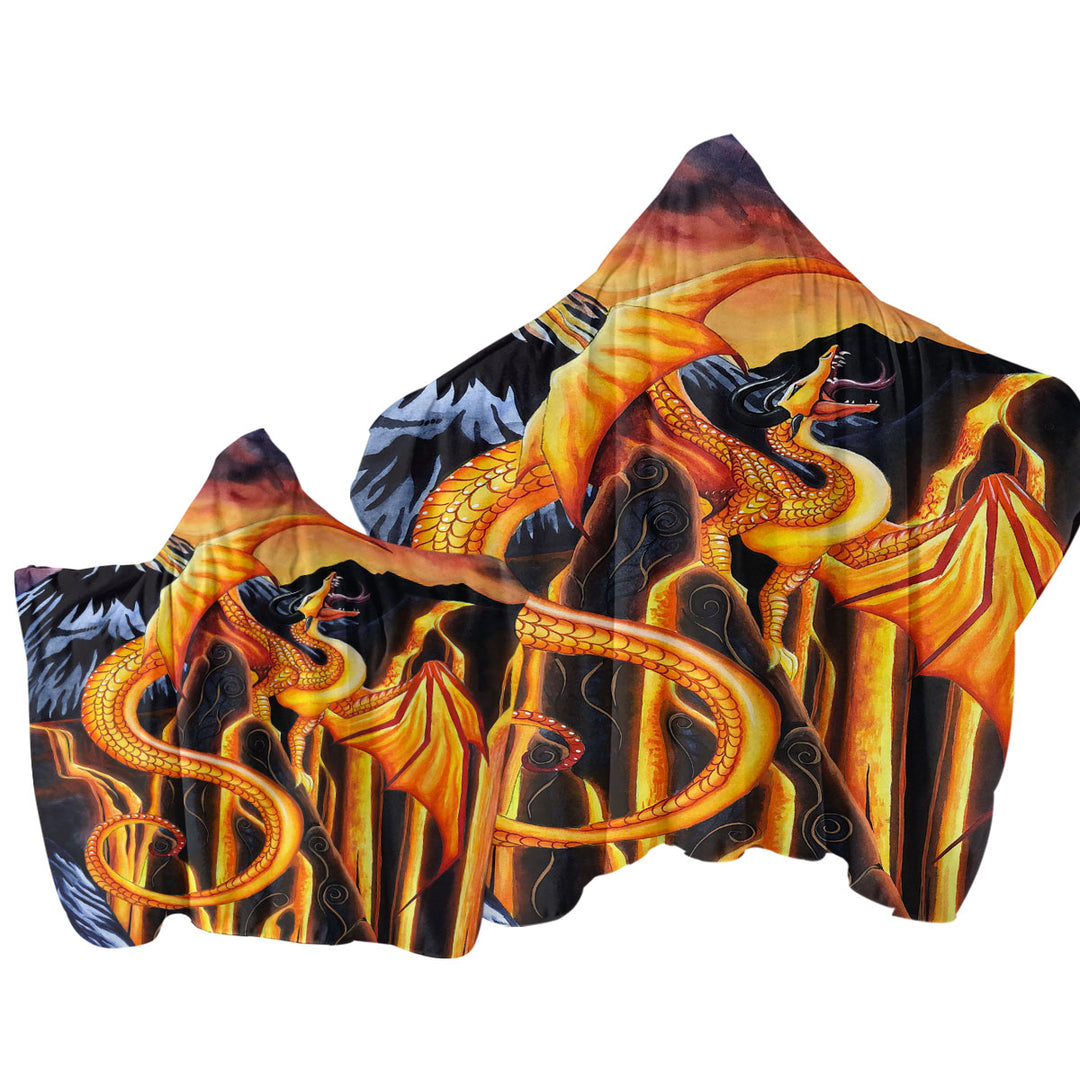 Towel Hoodie with Fire Falls Fantasy Art Painting Dragon